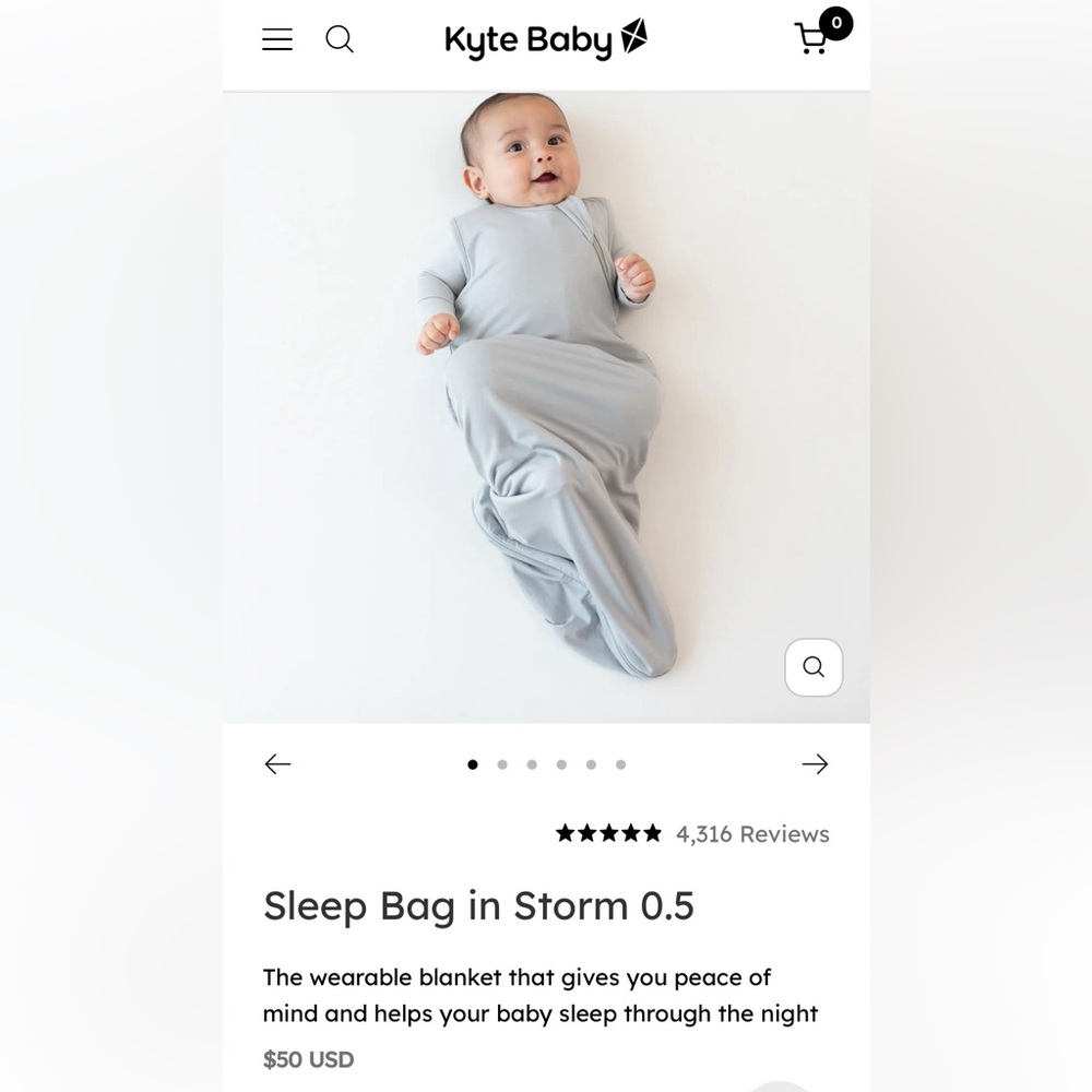 Kyte Baby 0.5 TOG Sleep Sack, size L in Storm